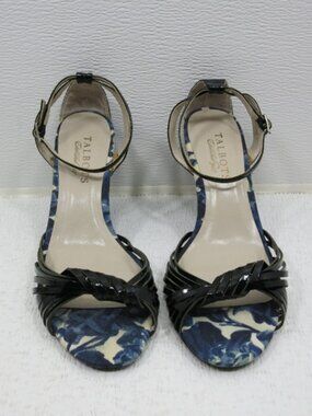 Talbots Canvas Patent Leather Open Toe Wedge Slingback Footwear Dress Heels 6.5